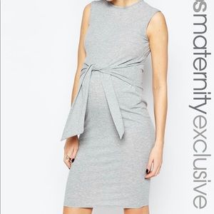 Gray Sleeveless Rib Body-Conscious Dress with Tie